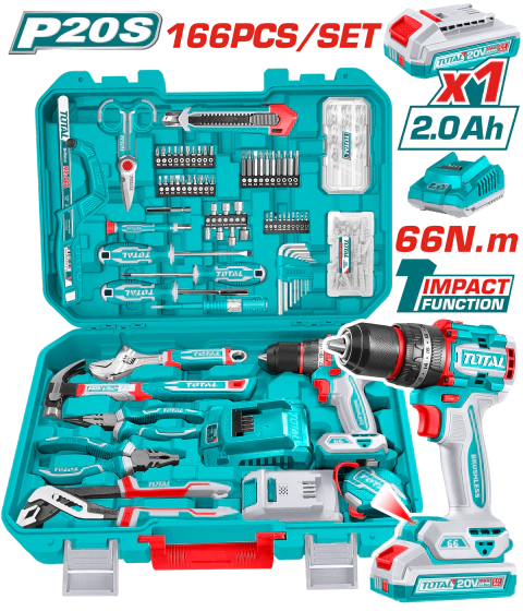 Kit Taladro 20V + 166 Accesorios TOTAL THKTHP41667-4