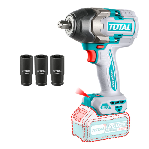 Llave de impacto 20v 850Nm brushless Con Bocallaves Total TIWLI20851