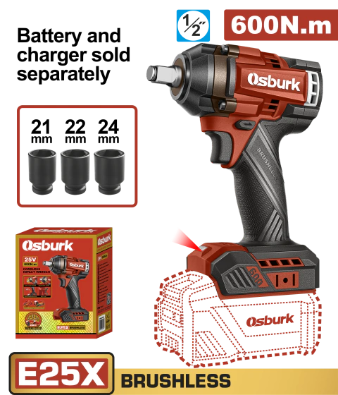 Llave de Impacto 25V BL 600Nm OSBURK KEWH256001