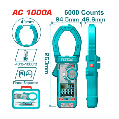 Pinza Amperométrica Digital AC 1000A INDUSTRIAL TOTAL TMT7610001