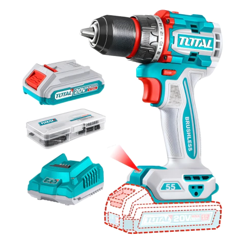 Taladro 20v Brushless 2000rpm 55nm Bateria Cargador Total TDLI205582-4