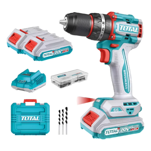 Taladro Inalámbrico 20V Total Brushless 66Nm 2 Baterías Maletín TDLI20668-4