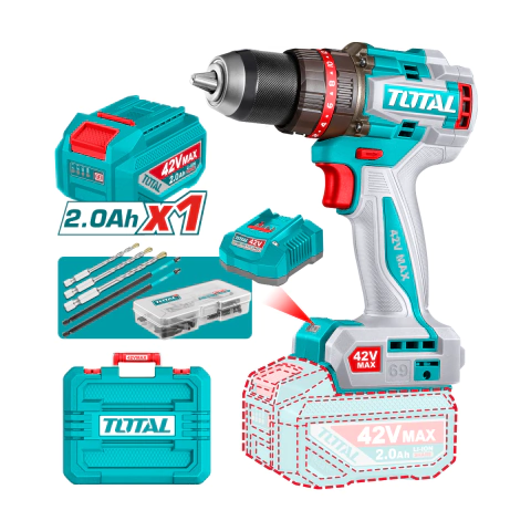 Taladro Percutor 42V BL 2000rpm 69Nm Total TIDLI426981-4 (MALETIN, CARGADOR, Y BATERIA 2Ah)