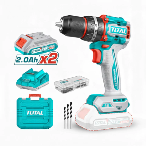 Taladro Percutor Brushless 20v 66Nm Total Con Baterias Y Cargador y accesorios TIDLI20668-4